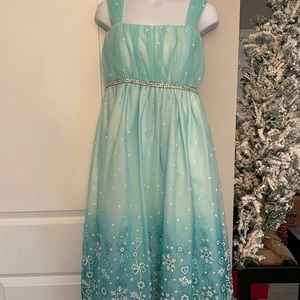 Girls dress Size 11/12 Aqua Tulle, Rhinestones, Formal Holiday Occasion